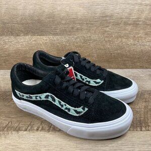 VANS Vault Old Skool Velvet Animal Mint Leopard Black Suede Men 5.5 Womens 7 NEW